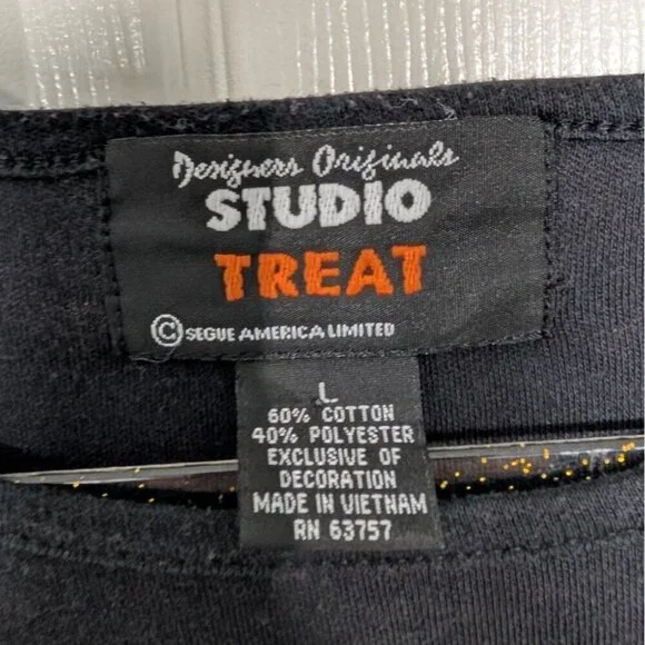 Vintage Fall Scarecrow Embroidered Shirt Womens Size Large Black Long Sleeve - Picture 6 of 11